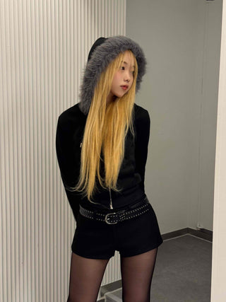 Chic Slim Fit Flat Fur Crop Zip-Up Hoodie