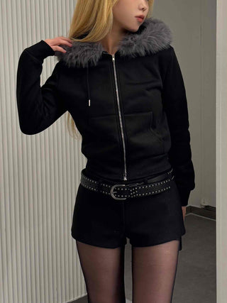 Chic Slim Fit Flat Fur Crop Zip-Up Hoodie