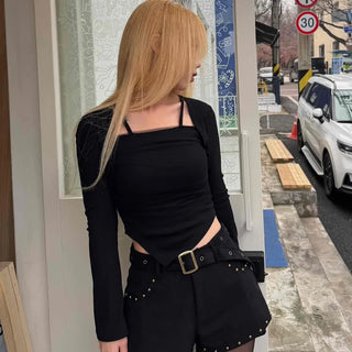 Asymmetrical Bolero Layered Crop T-shirt
