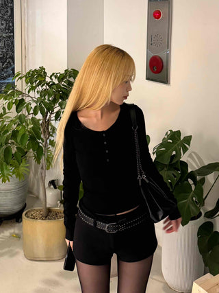 Back Open Cutout Slim Round Neck Long Sleeve T-shirt