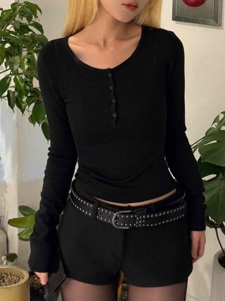 Back Open Cutout Slim Round Neck Long Sleeve T-shirt