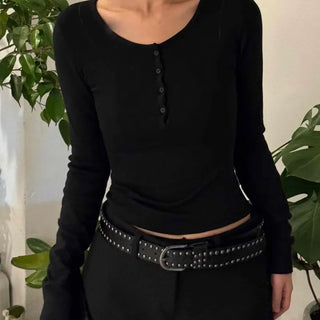 Back Open Cutout Slim Round Neck Long Sleeve T-shirt