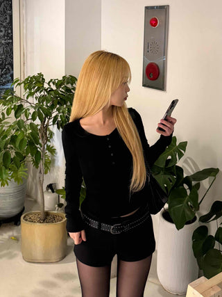 Back Open Cutout Slim Round Neck Long Sleeve T-shirt