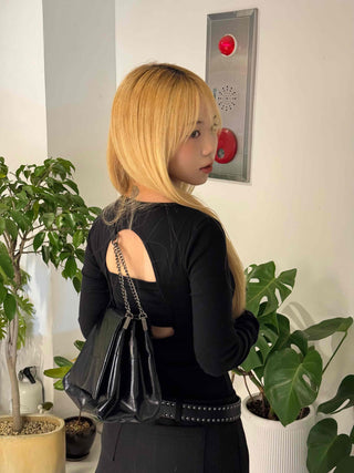 Back Open Cutout Slim Round Neck Long Sleeve T-shirt