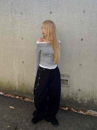 Sexy Off-Shoulder Shirred Slim Fit Long Sleeve T-Shirt
