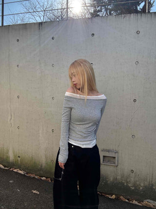 Sexy Off-Shoulder Shirred Slim Fit Long Sleeve T-Shirt