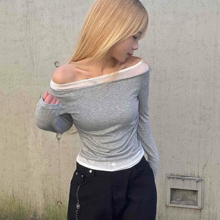 Sexy Off-Shoulder Shirred Slim Fit Long Sleeve T-Shirt