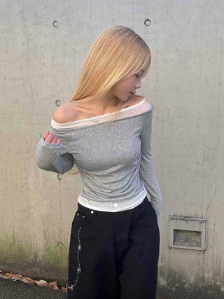 Sexy Off-Shoulder Shirred Slim Fit Long Sleeve T-Shirt