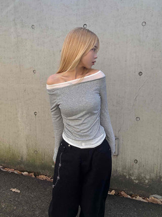 Sexy Off-Shoulder Shirred Slim Fit Long Sleeve T-Shirt