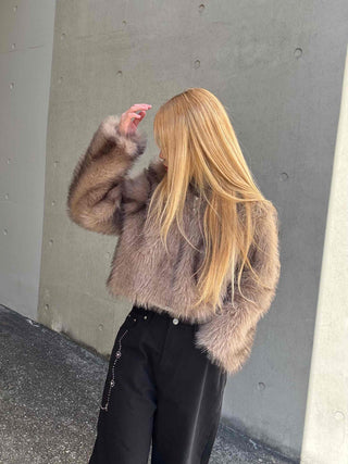Luxury Voluminous Fur Zipper Hooded Cropped Jacket
