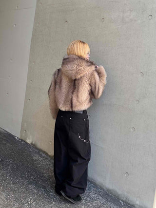 Luxury Voluminous Fur Zipper Hooded Cropped Jacket