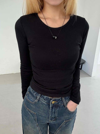 Soft Slim Fit Side Shirred Round Neck Ribbed T-shirt