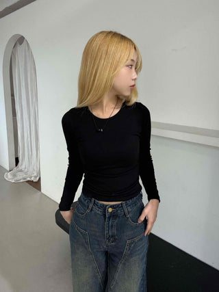 Soft Slim Fit Side Shirred Round Neck Ribbed T-shirt