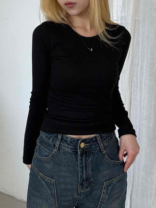 Soft Slim Fit Side Shirred Round Neck Ribbed T-shirt