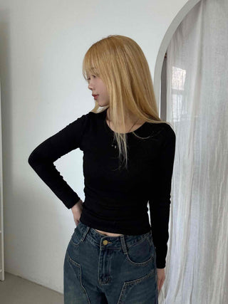 Soft Slim Fit Side Shirred Round Neck Ribbed T-shirt