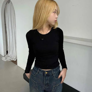 Soft Slim Fit Side Shirred Round Neck Ribbed T-shirt