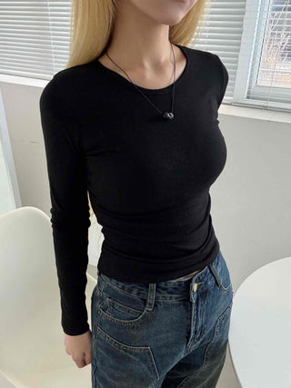 Soft Slim Fit Side Shirred Round Neck Ribbed T-shirt