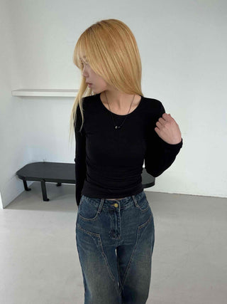 Soft Slim Fit Side Shirred Round Neck Ribbed T-shirt