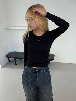 Soft Slim Fit Side Shirred Round Neck Ribbed T-shirt