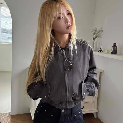 Studded Point Cropped Banded Suede Jacket