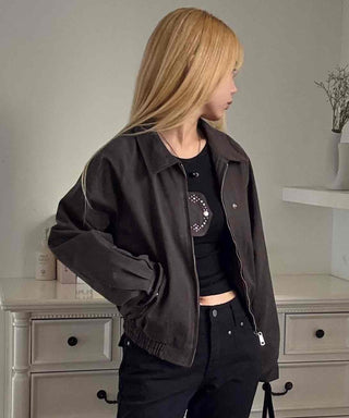 Studded Point Cropped Banded Suede Jacket