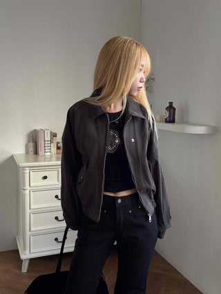 Studded Point Cropped Banded Suede Jacket