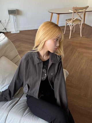 Studded Point Cropped Banded Suede Jacket