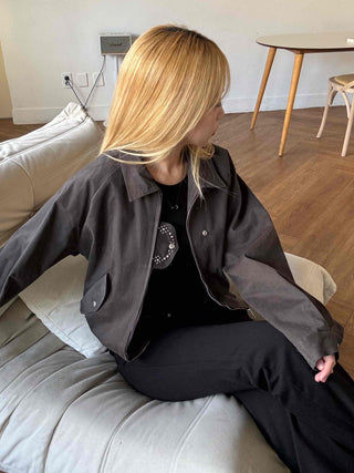 Studded Point Cropped Banded Suede Jacket