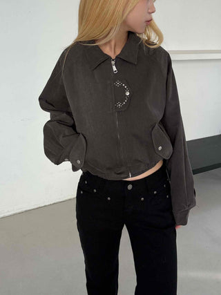 Studded Point Cropped Banded Suede Jacket