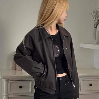 Studded Point Cropped Banded Suede Jacket