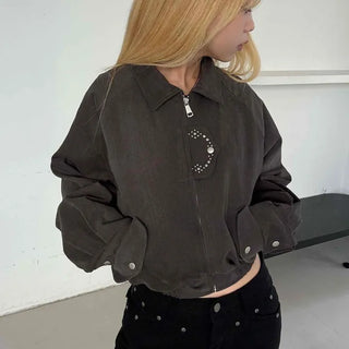 Studded Point Cropped Banded Suede Jacket