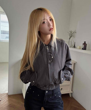 Studded Point Cropped Banded Suede Jacket