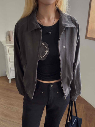 Studded Point Cropped Banded Suede Jacket