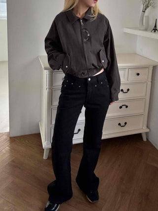Studded Point Cropped Banded Suede Jacket