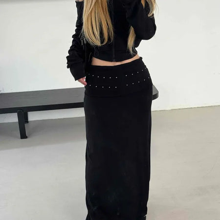 Studded Banding Detail Maxi Long Skirt