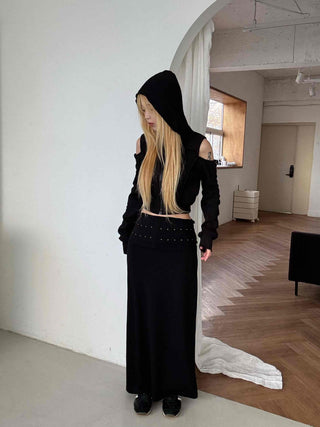 Studded Banding Detail Maxi Long Skirt