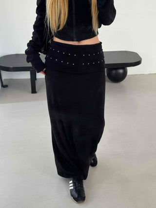 Studded Banding Detail Maxi Long Skirt