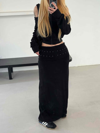 Studded Banding Detail Maxi Long Skirt