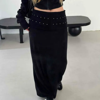 Studded Banding Detail Maxi Long Skirt