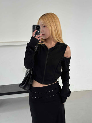 Studded Banding Detail Maxi Long Skirt