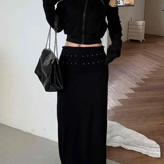 Studded Banding Detail Maxi Long Skirt