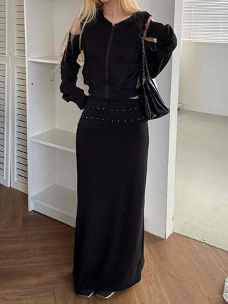Studded Banding Detail Maxi Long Skirt