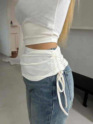Modern Layered Cutout String Shirred Slim T-shirt