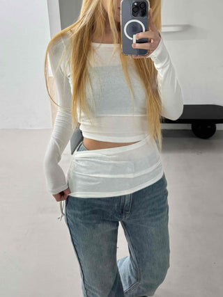 Modern Layered Cutout String Shirred Slim T-shirt