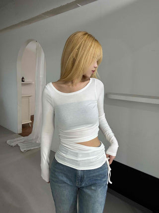 Modern Layered Cutout String Shirred Slim T-shirt