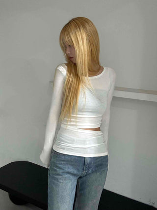 Modern Layered Cutout String Shirred Slim T-shirt