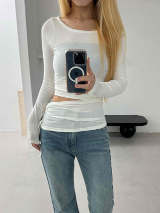 Modern Layered Cutout String Shirred Slim T-shirt