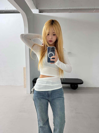 Modern Layered Cutout String Shirred Slim T-shirt