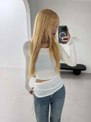 Modern Layered Cutout String Shirred Slim T-shirt