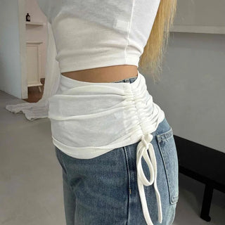 Modern Layered Cutout String Shirred Slim T-shirt